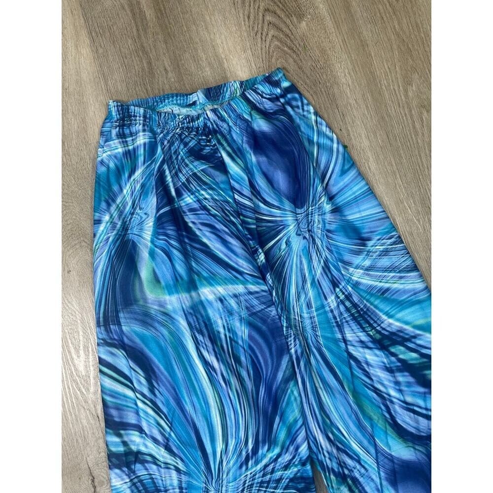 Cicci USA Blue Swirl Lounge Pants Womens Medium Elastic Waist Wide Leg Pants - Thumbnail 7