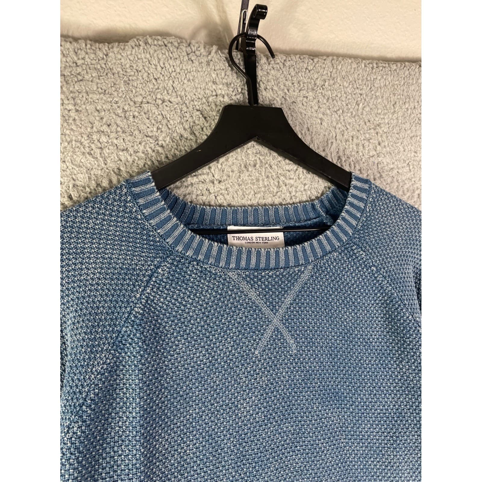 Thomas Sterling Mens Blue Textured Knit Crew Neck Sweater Size Small Cotton - Thumbnail 8