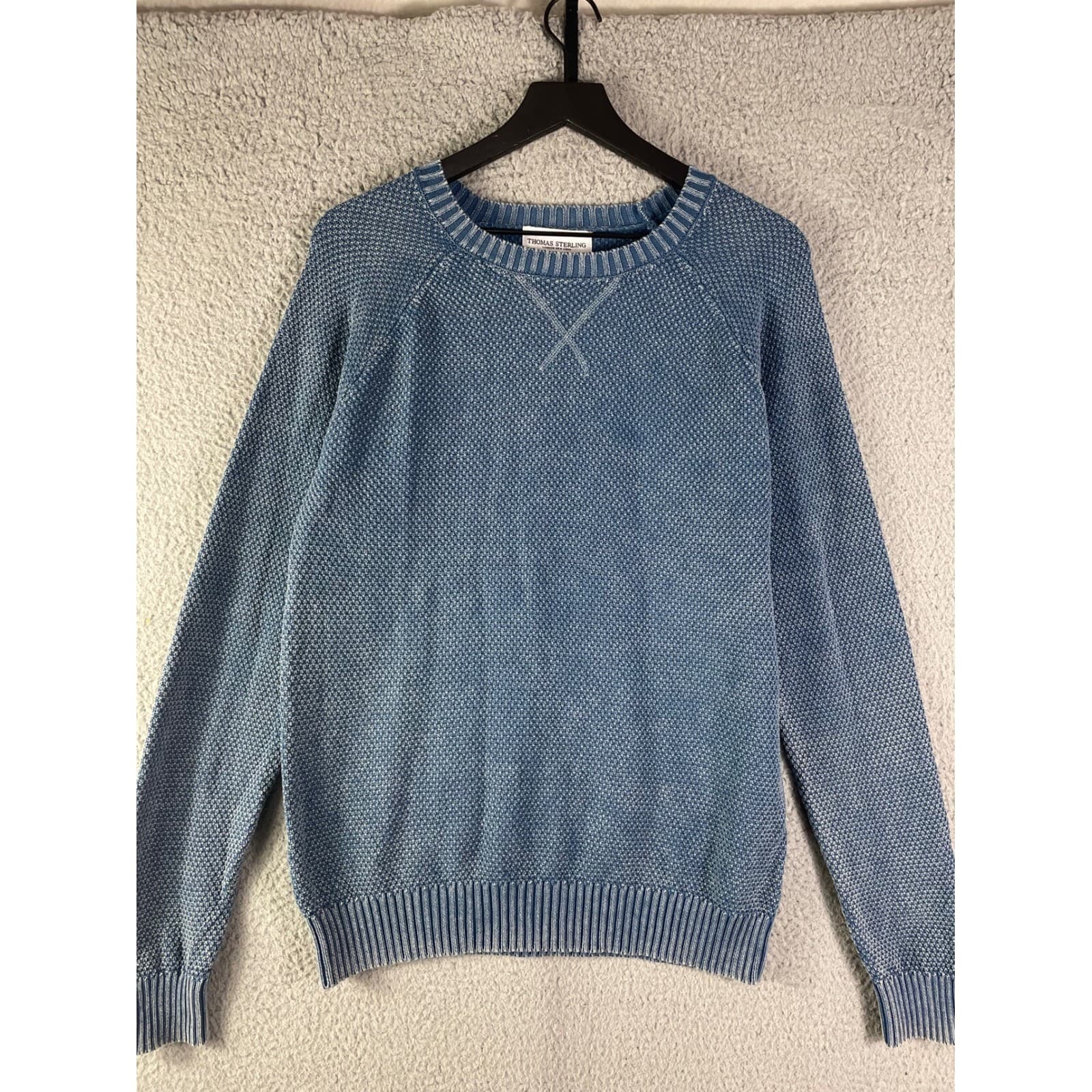 Thomas Sterling Mens Blue Textured Knit Crew Neck Sweater Size Small Cotton - Thumbnail 7