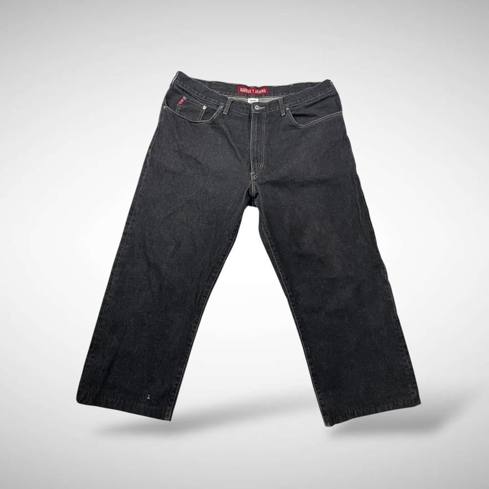Vintage Guess Jeans Mens 40 Black Charcoal Relaxed Baggy Wide Leg Pants Denim - Thumbnail 2