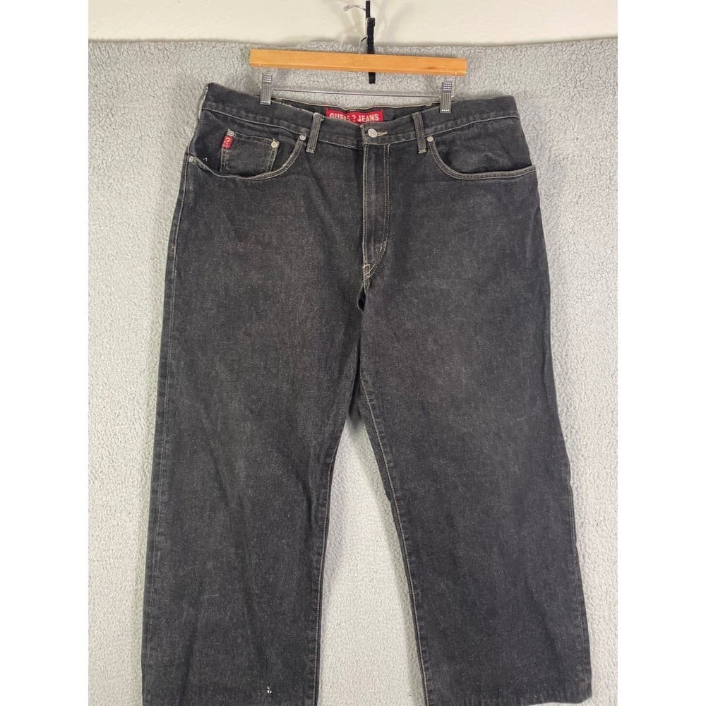 Vintage Guess Jeans Mens 40 Black Charcoal Relaxed Baggy Wide Leg Pants Denim - Thumbnail 9