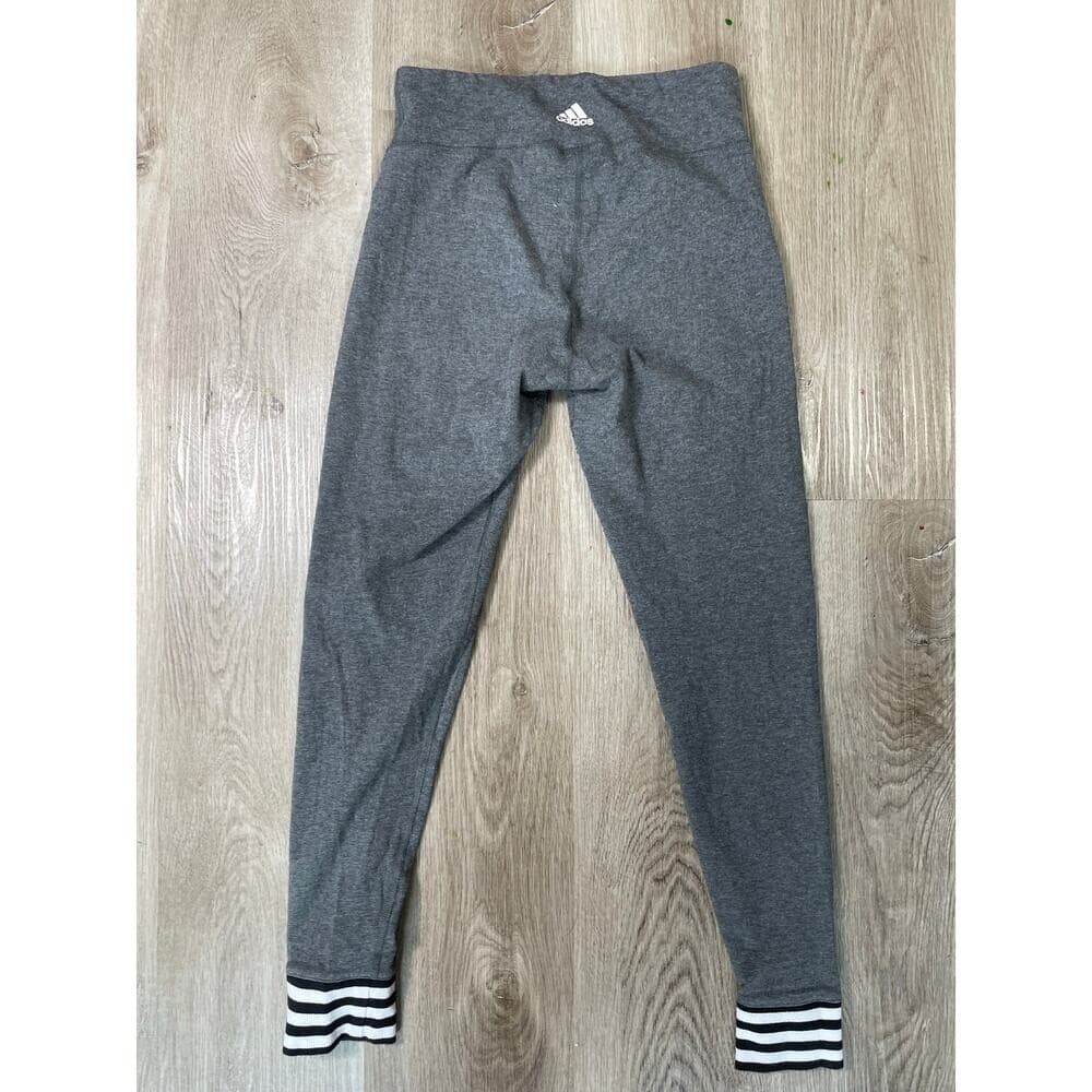 Adidas 3-Stripes Leggings Gray Cotton Blend Mid Rise Women's Medium Activewear - Thumbnail 2