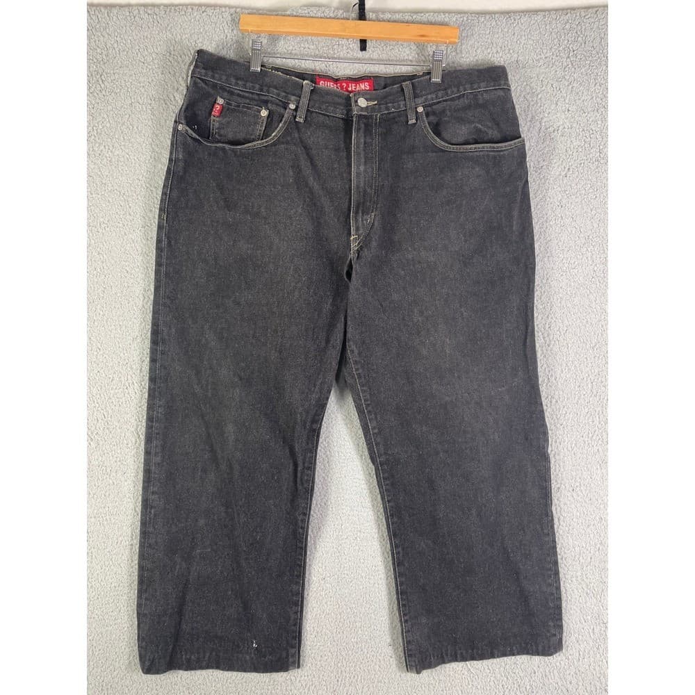 Vintage Guess Jeans Mens 40 Black Charcoal Relaxed Baggy Wide Leg Pants Denim - Thumbnail 7