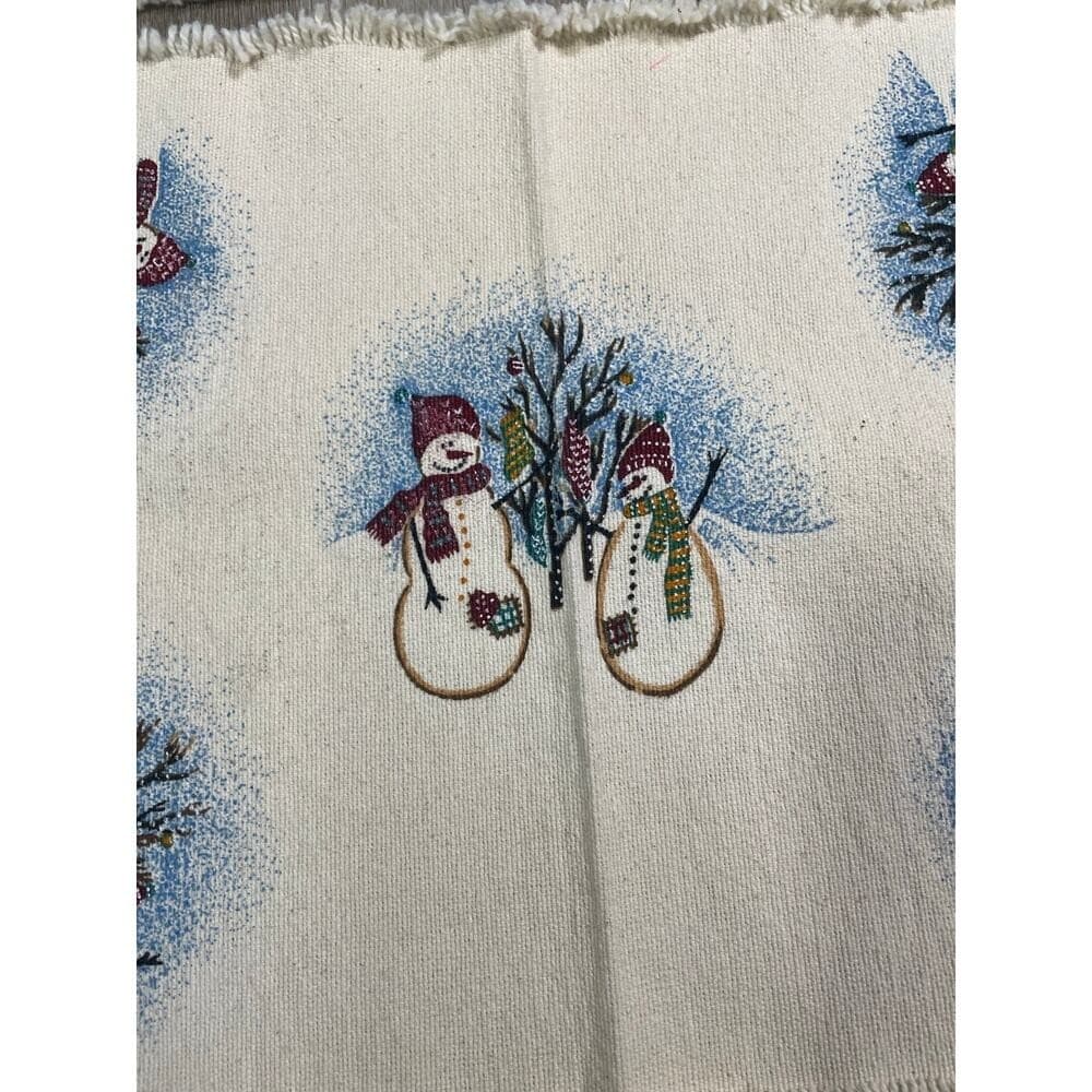 Holiday Snowman Placemats Set of 2 13x19 Winter Table Decor Fringe Vintage - Thumbnail 7