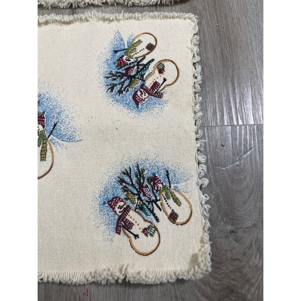 Holiday Snowman Placemats Set of 2 13x19 Winter Table Decor Fringe Vintage - Thumbnail 8