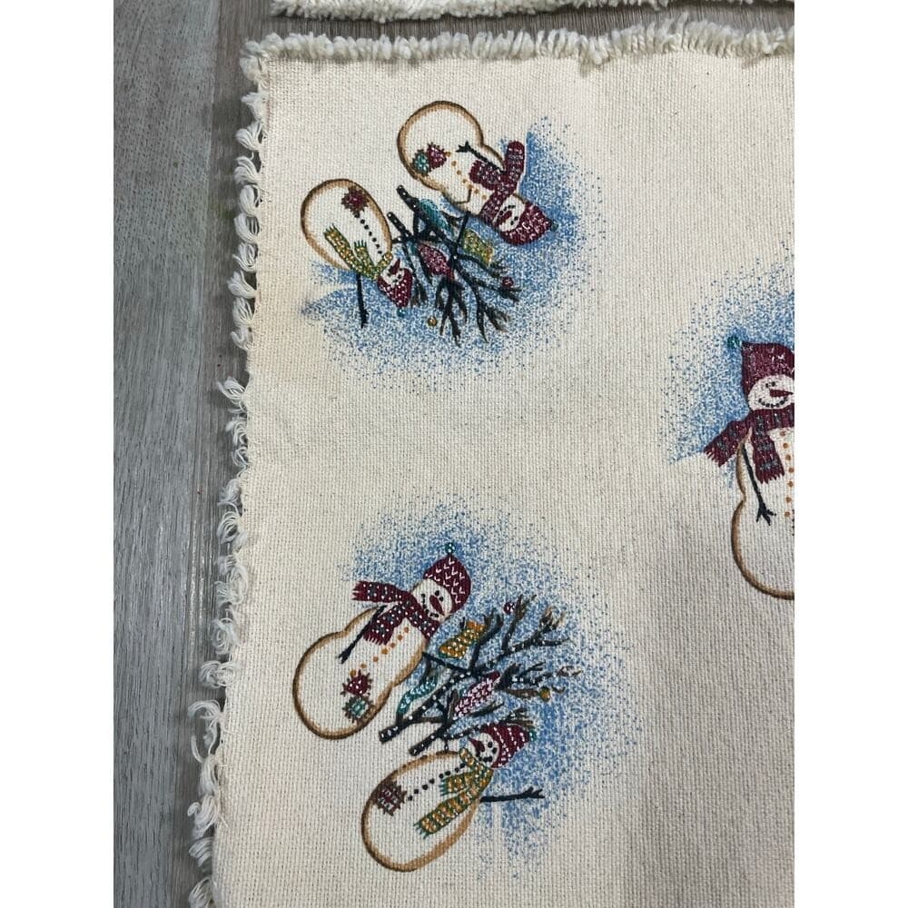 Holiday Snowman Placemats Set of 2 13x19 Winter Table Decor Fringe Vintage - Thumbnail 6