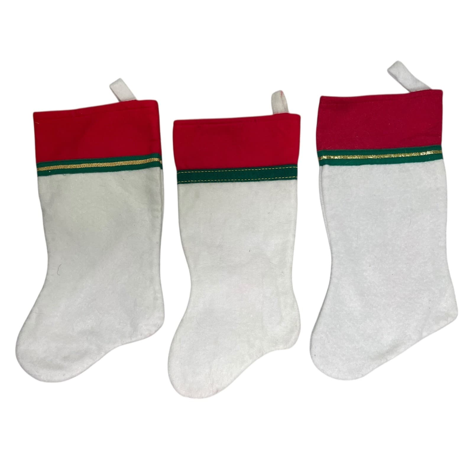 Vintage 1980s Christmas Stockings Lot 3 Santa Claus Kitten Cat White Felt Fabric - Thumbnail 8
