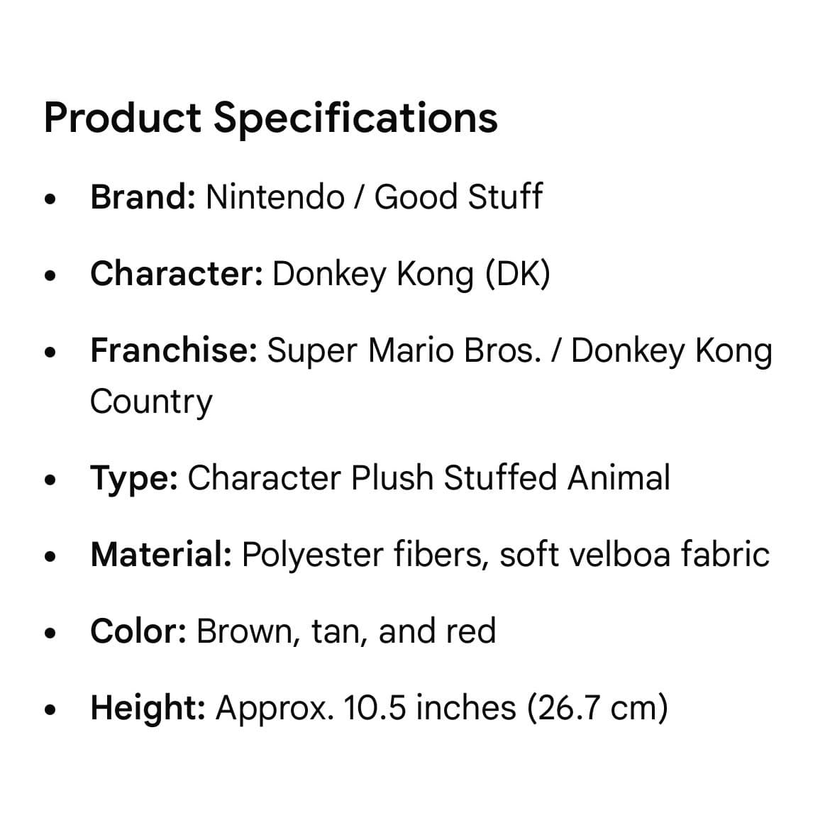 Nintendo Super Mario Bros Donkey Kong 10.5 Inch Plush Toy Good Stuff DK Tie - Thumbnail 2