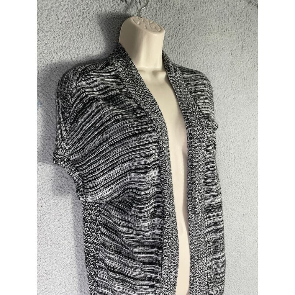 Women's Short Sleeve Open Front Cardigan Sweater Black White Marled Knit S APT9 - Thumbnail 4