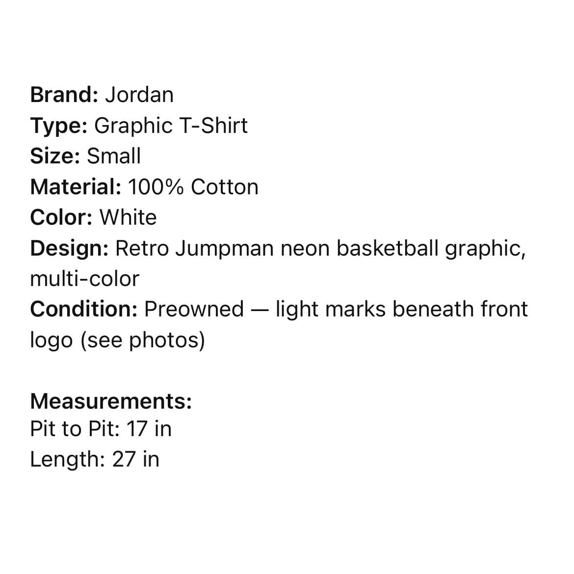 Jordan Jumpman Basketball Graphic T-Shirt Mens Small White Retro Neon Nike Tee - Thumbnail 2