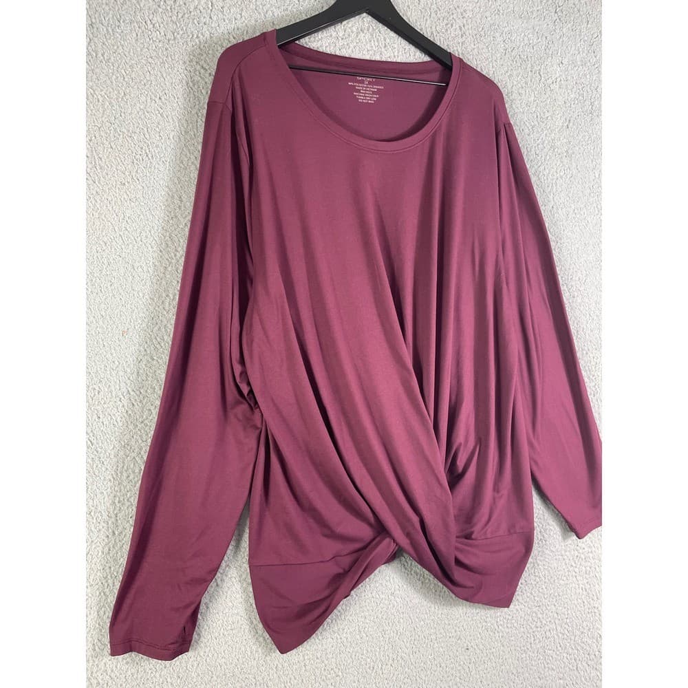 Tahari Sport Twist Front Long Sleeve Top Burgundy Plus Size 3X - Thumbnail 7