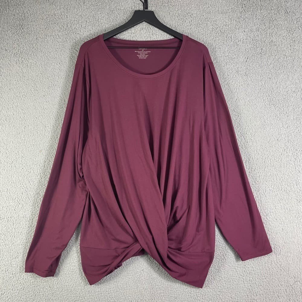 Tahari Sport Twist Front Long Sleeve Top Burgundy Plus Size 3X - Thumbnail 5