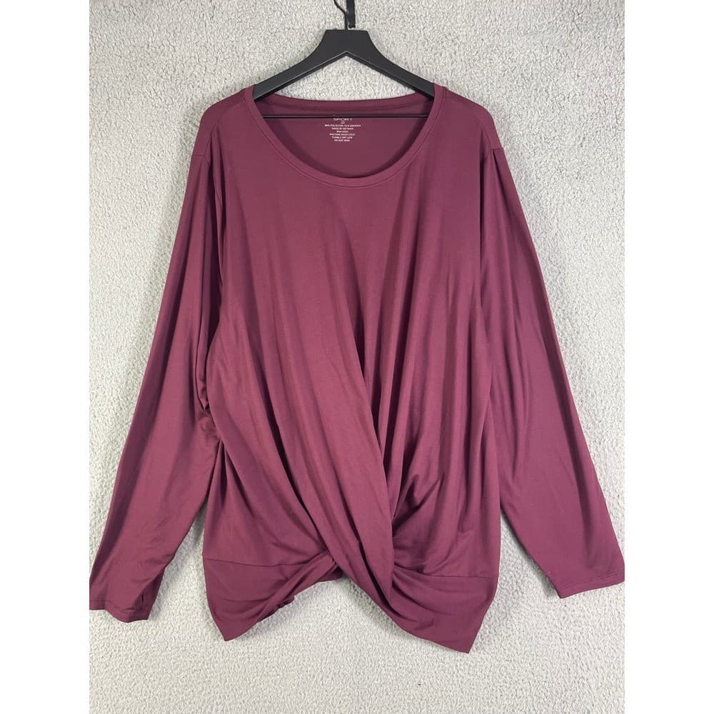 Tahari Sport Twist Front Long Sleeve Top Burgundy Plus Size 3X - Thumbnail 6