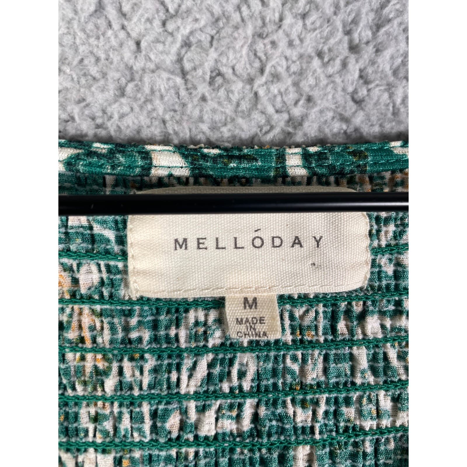 Melloday Green Paisley Smocked Peasant Blouse Long Sleeve Size Medium - Thumbnail 4