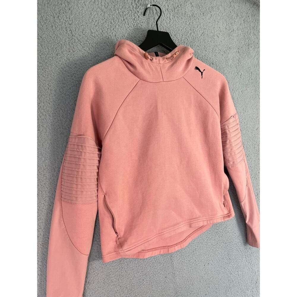 Puma Women’s Hoodie Small Pink Athleisure Pullover Moto Sleeve Sweatshirt - Thumbnail 8