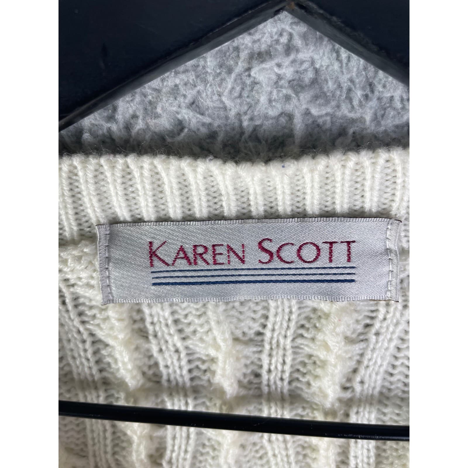 Karen Scott Ivory Cable Knit Button Front Cardigan Sweater Womens Small Size S - Thumbnail 3
