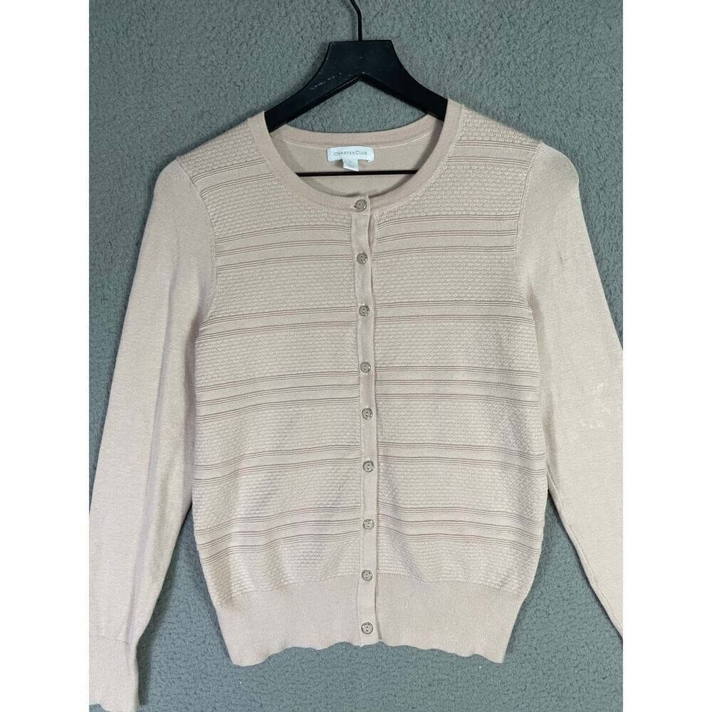 Charter Club Beige Button Cardigan Sweater Womens Small Textured Rayon Nylon Top - Thumbnail 6
