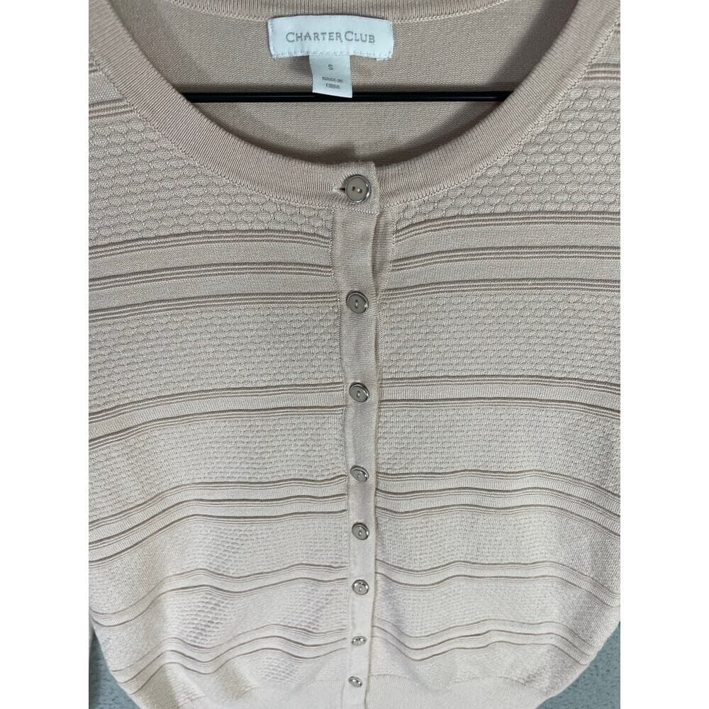 Charter Club Beige Button Cardigan Sweater Womens Small Textured Rayon Nylon Top - Thumbnail 7