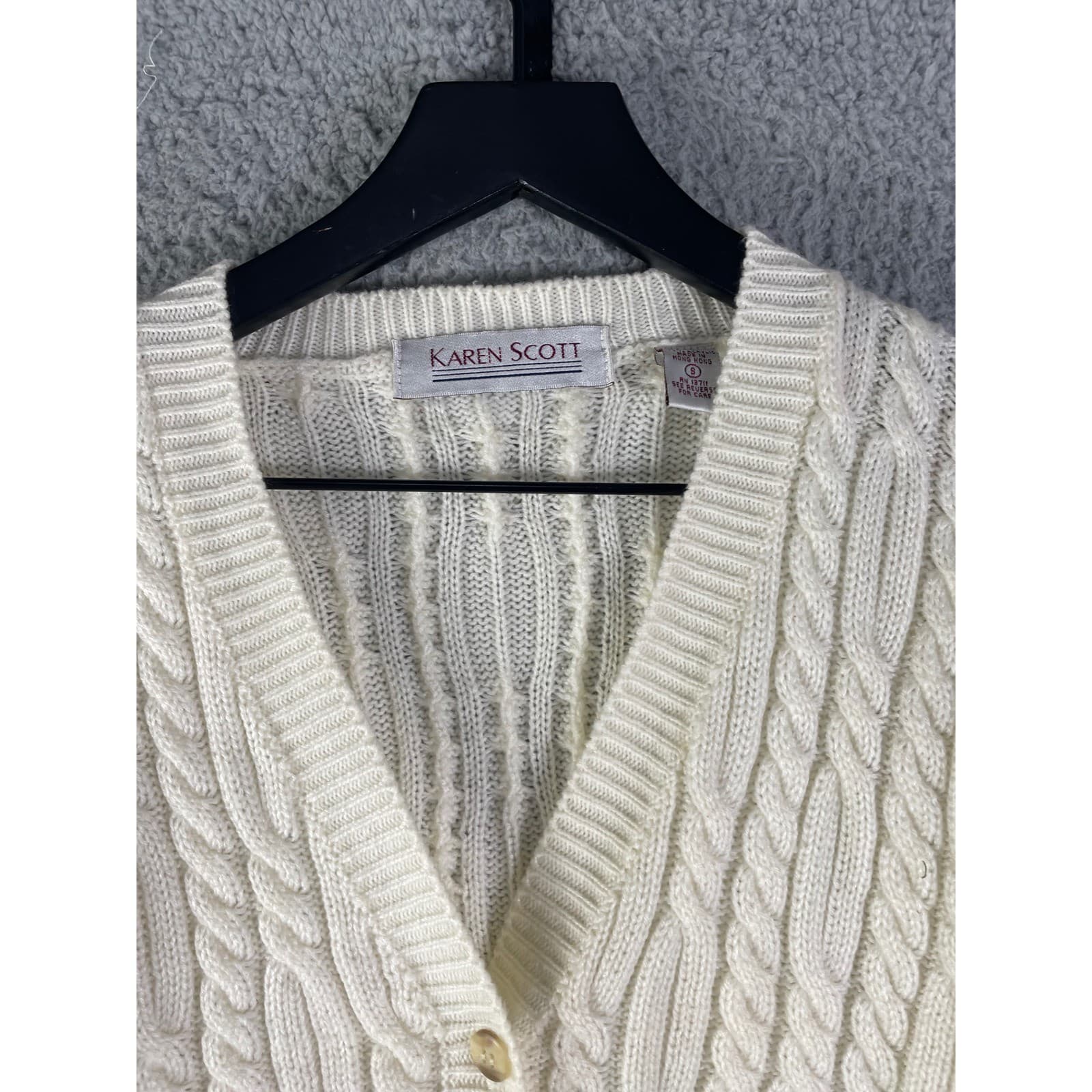 Karen Scott Ivory Cable Knit Button Front Cardigan Sweater Womens Small Size S - Thumbnail 9