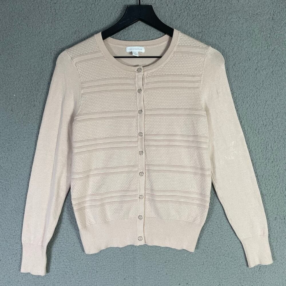 Charter Club Beige Button Cardigan Sweater Womens Small Textured Rayon Nylon Top