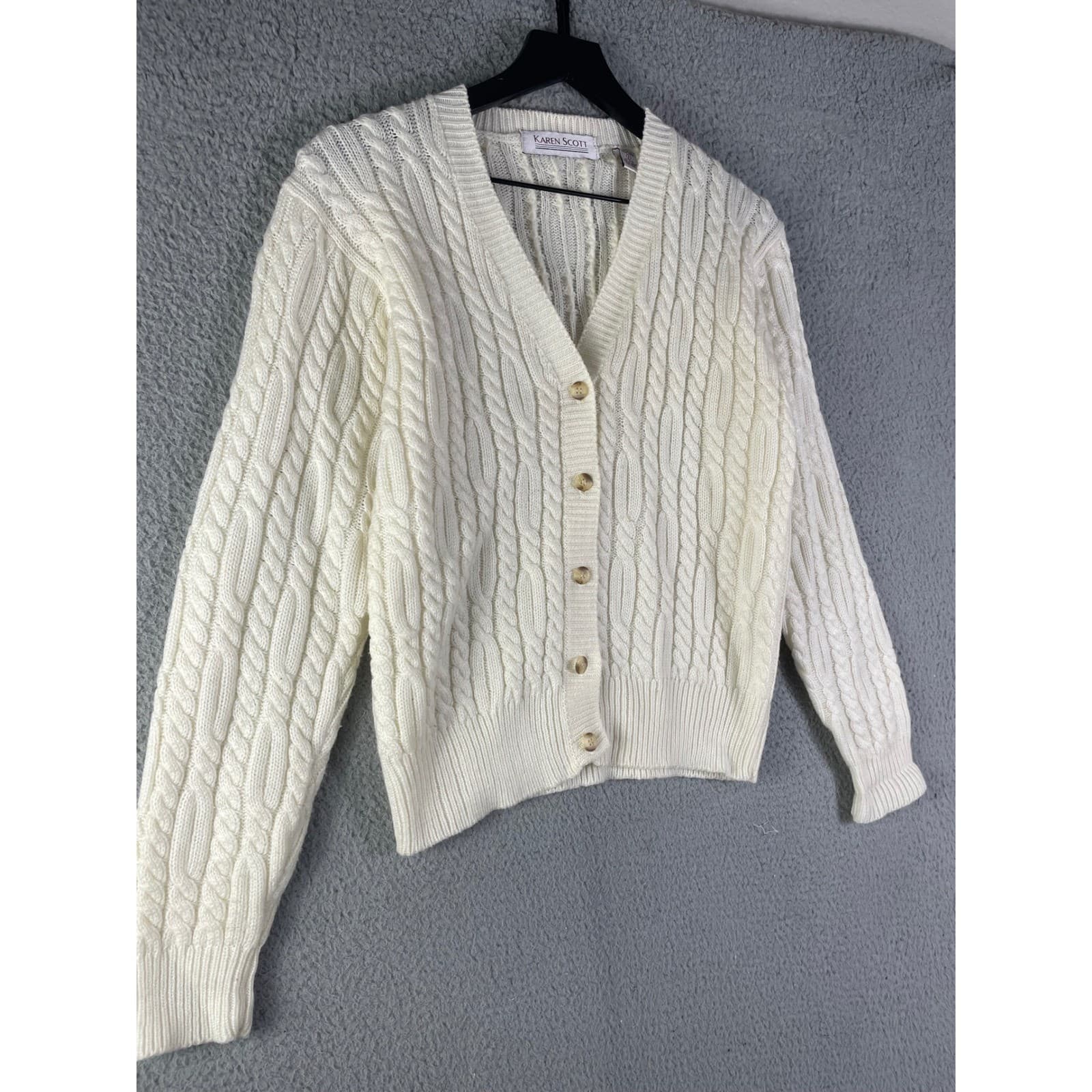 Karen Scott Ivory Cable Knit Button Front Cardigan Sweater Womens Small Size S - Thumbnail 8
