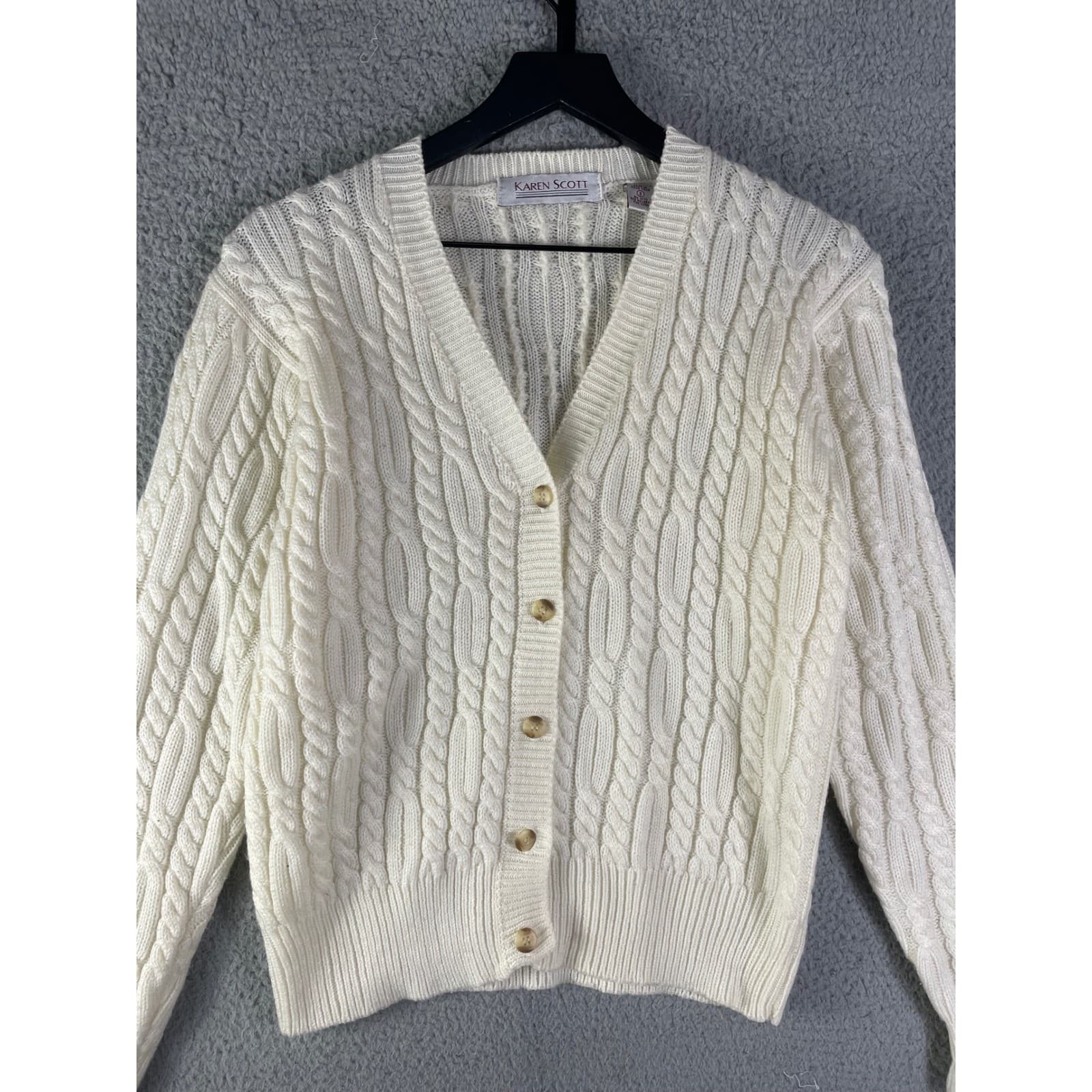 Karen Scott Ivory Cable Knit Button Front Cardigan Sweater Womens Small Size S - Thumbnail 7