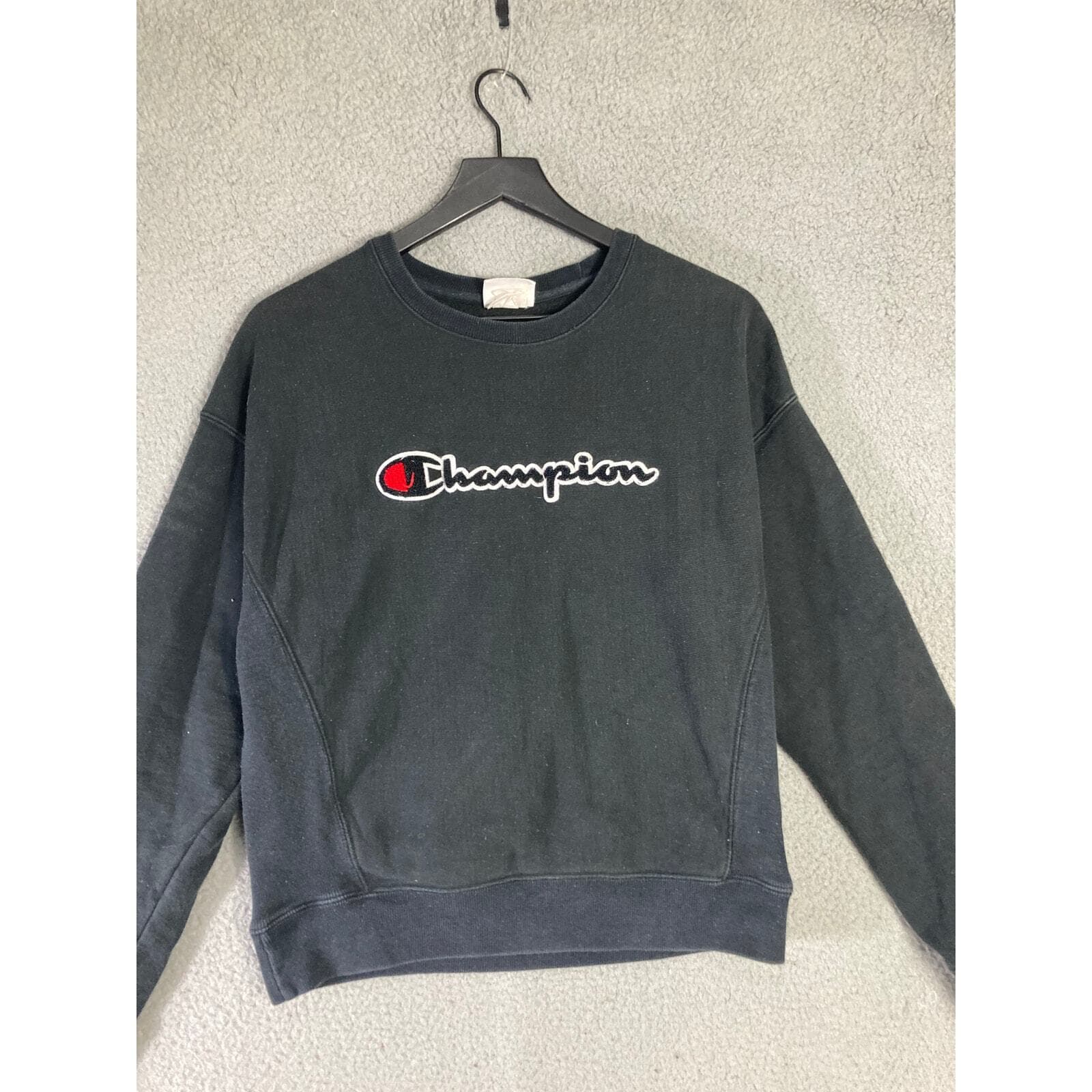 Champion Reverse Weave Crewneck Sweatshirt Black Pullover Fleece Unisex M - Thumbnail 3