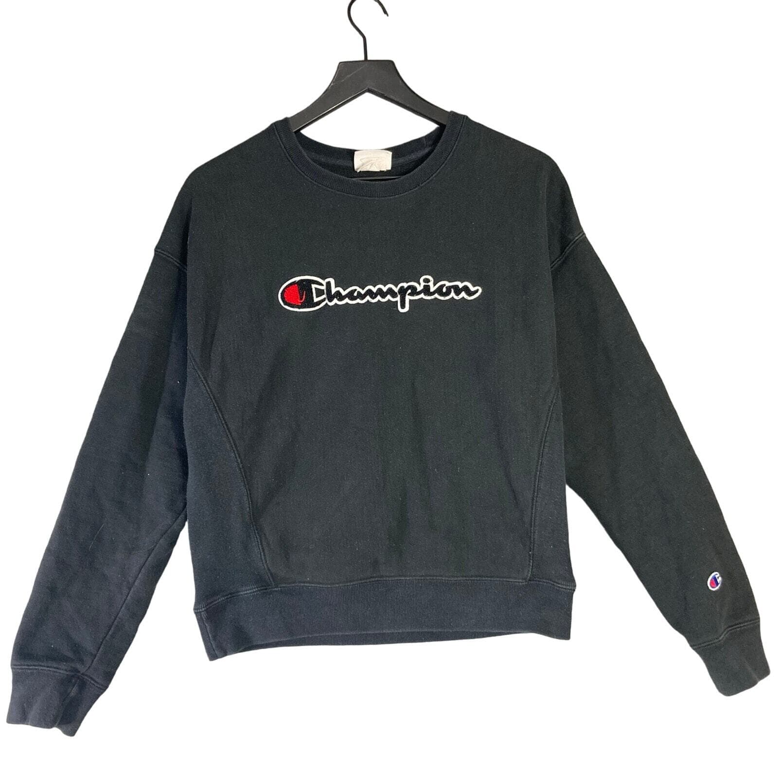 Champion Reverse Weave Crewneck Sweatshirt Black Pullover Fleece Unisex M