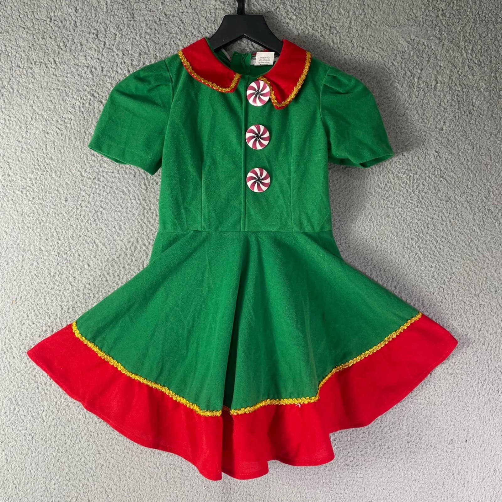 Christmas Elf Dress Costume Green Red Peppermint Button Holiday Cosplay Women M - Thumbnail 4