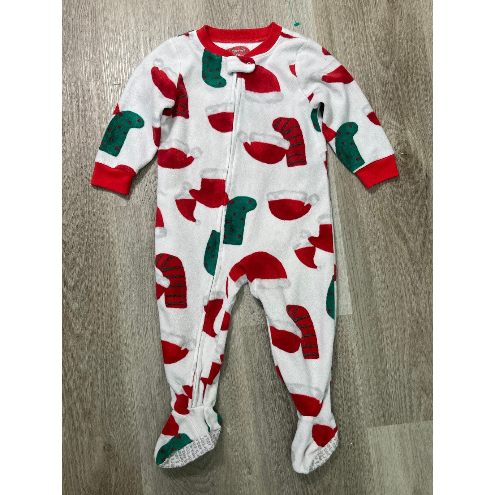 Carter’s Baby Christmas Footed Pajamas Fleece Sleeper 18M Red Holiday One Piece - Thumbnail 2