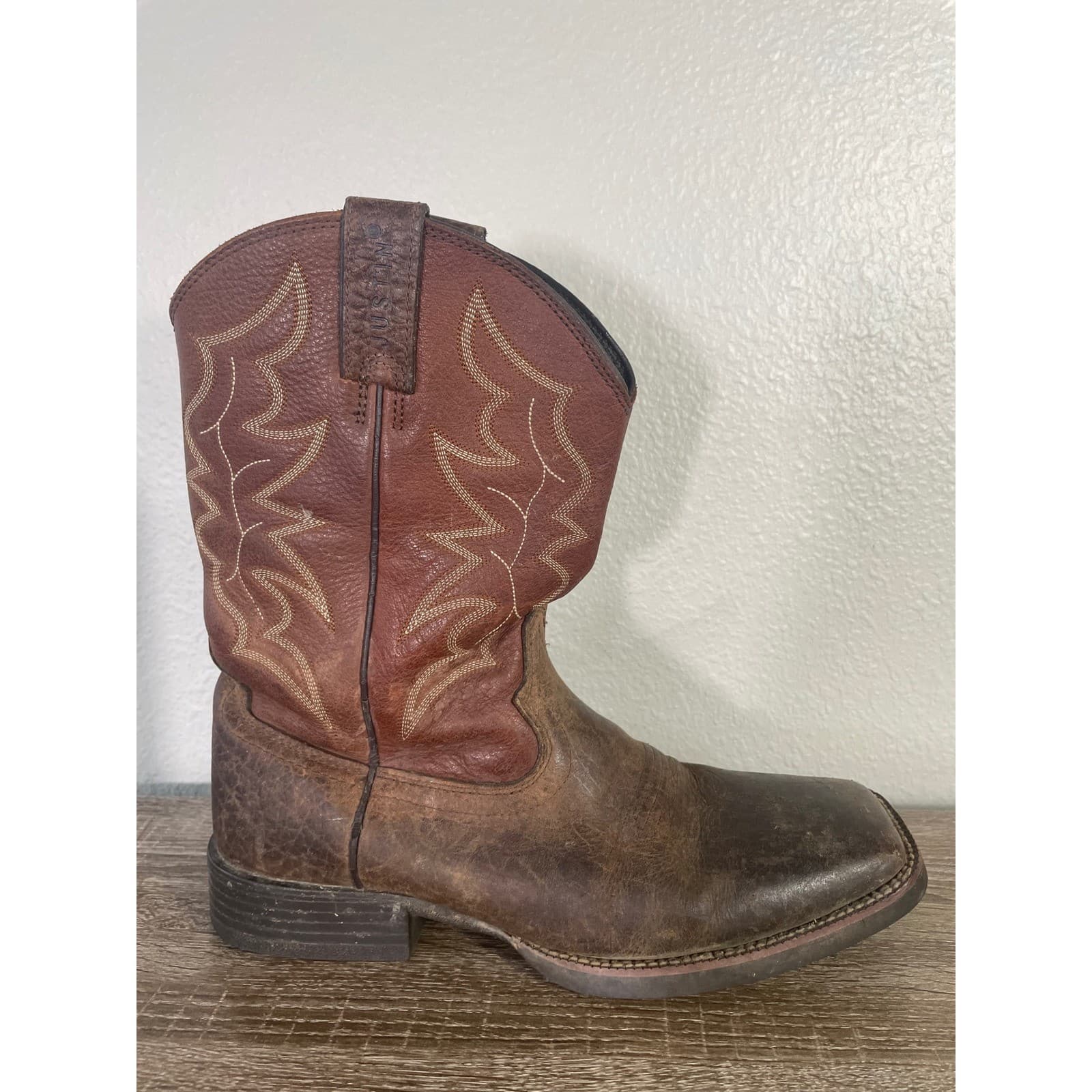 Justin Stampede Chet Boots Mens 12D Brown Leather Square Toe Western 7222 - Thumbnail 6