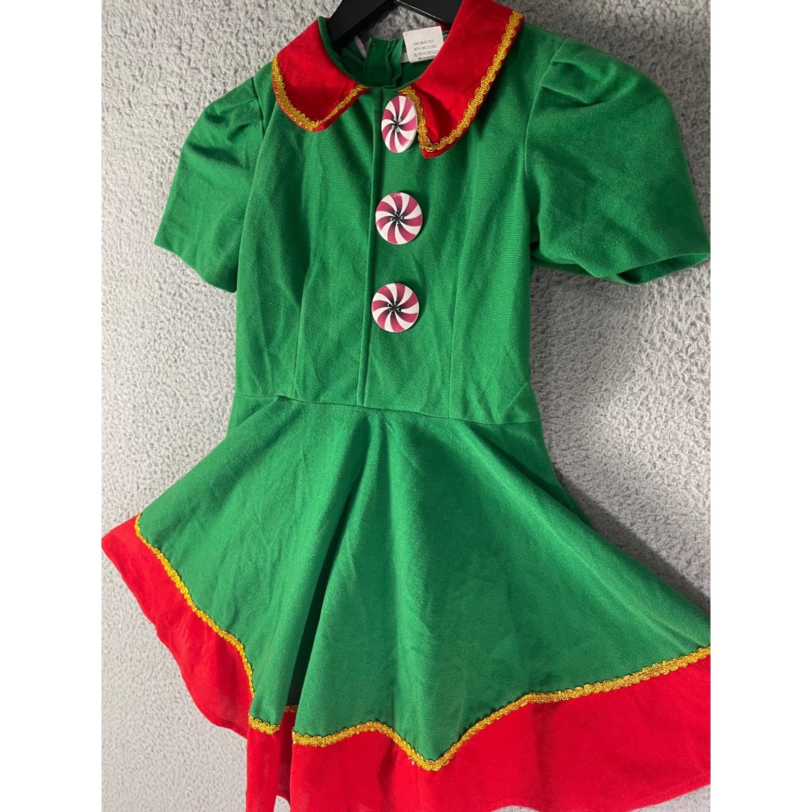 Christmas Elf Dress Costume Green Red Peppermint Button Holiday Cosplay Women M - Thumbnail 8