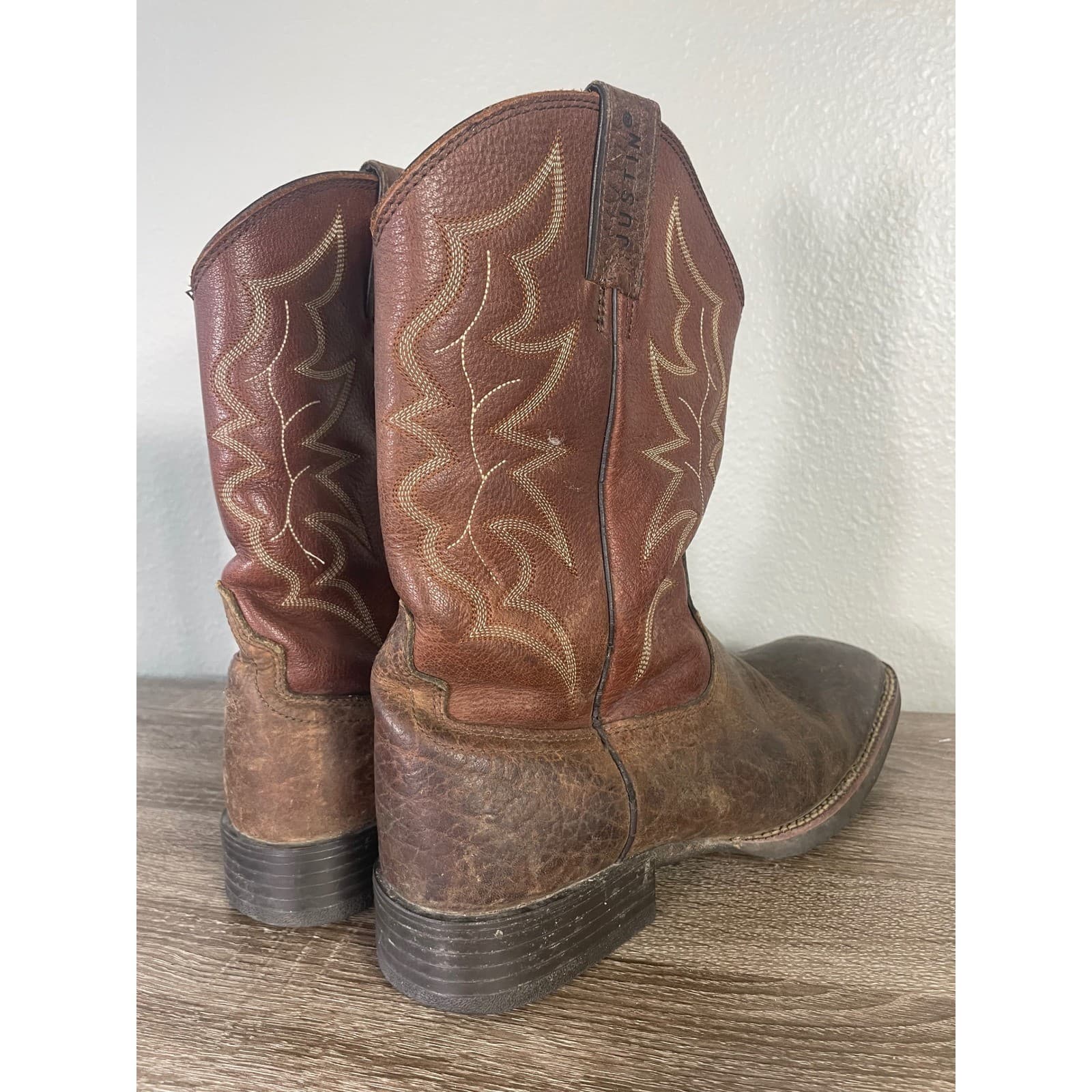 Justin Stampede Chet Boots Mens 12D Brown Leather Square Toe Western 7222 - Thumbnail 12
