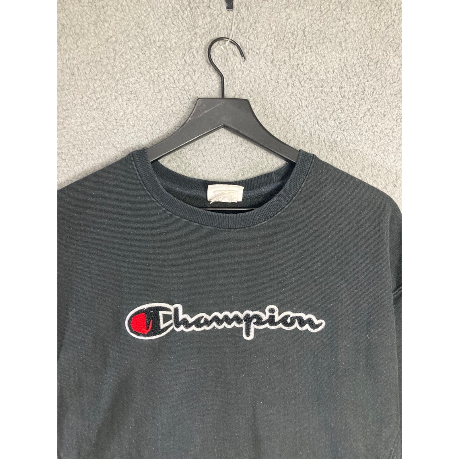 Champion Reverse Weave Crewneck Sweatshirt Black Pullover Fleece Unisex M - Thumbnail 4