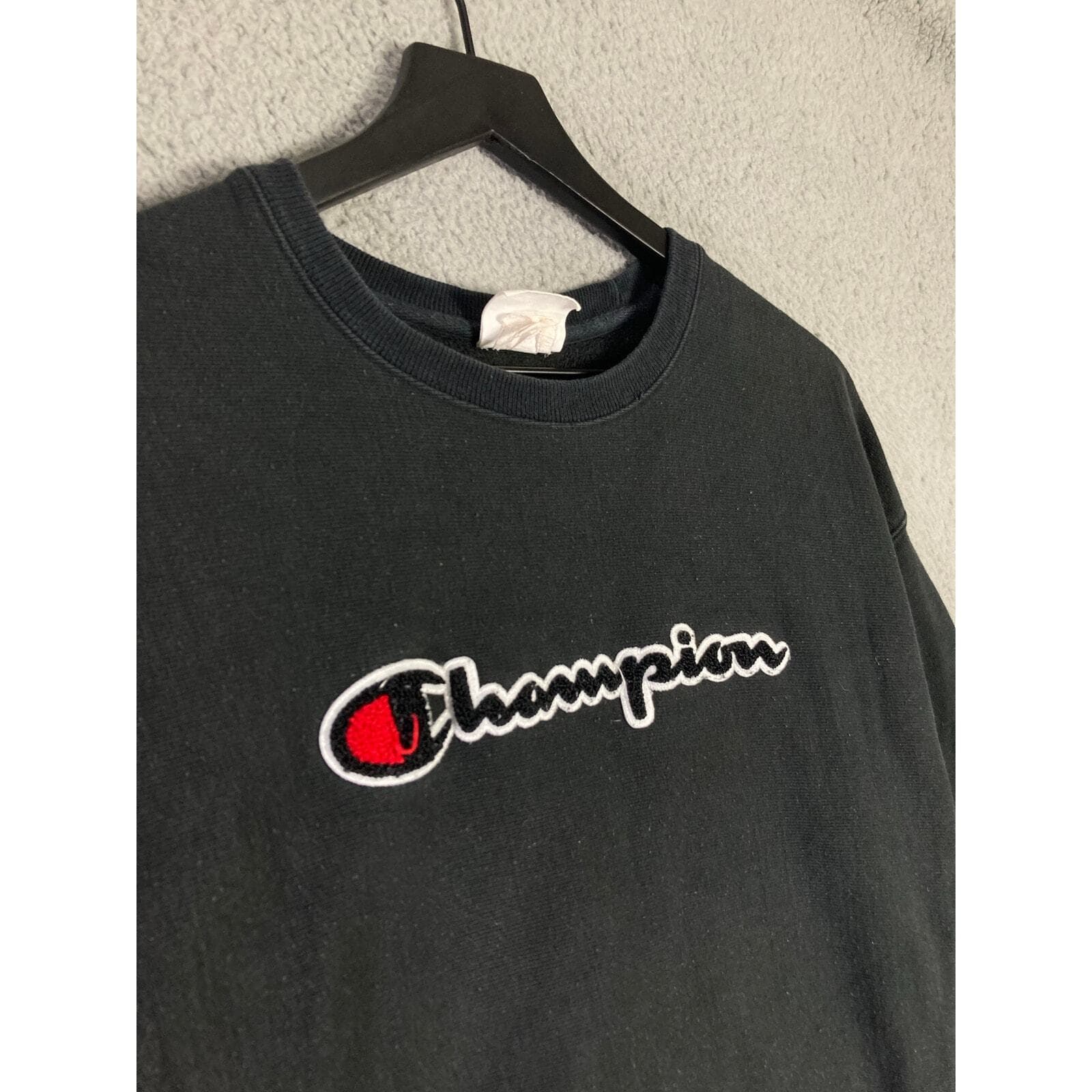 Champion Reverse Weave Crewneck Sweatshirt Black Pullover Fleece Unisex M - Thumbnail 5