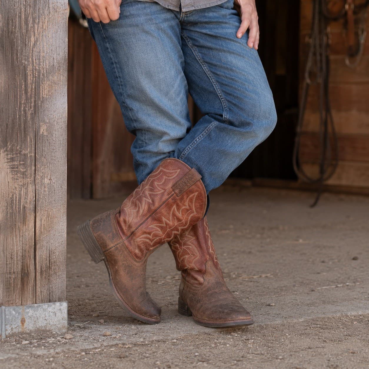 Justin Stampede Chet Boots Mens 12D Brown Leather Square Toe Western 7222 - Thumbnail 2