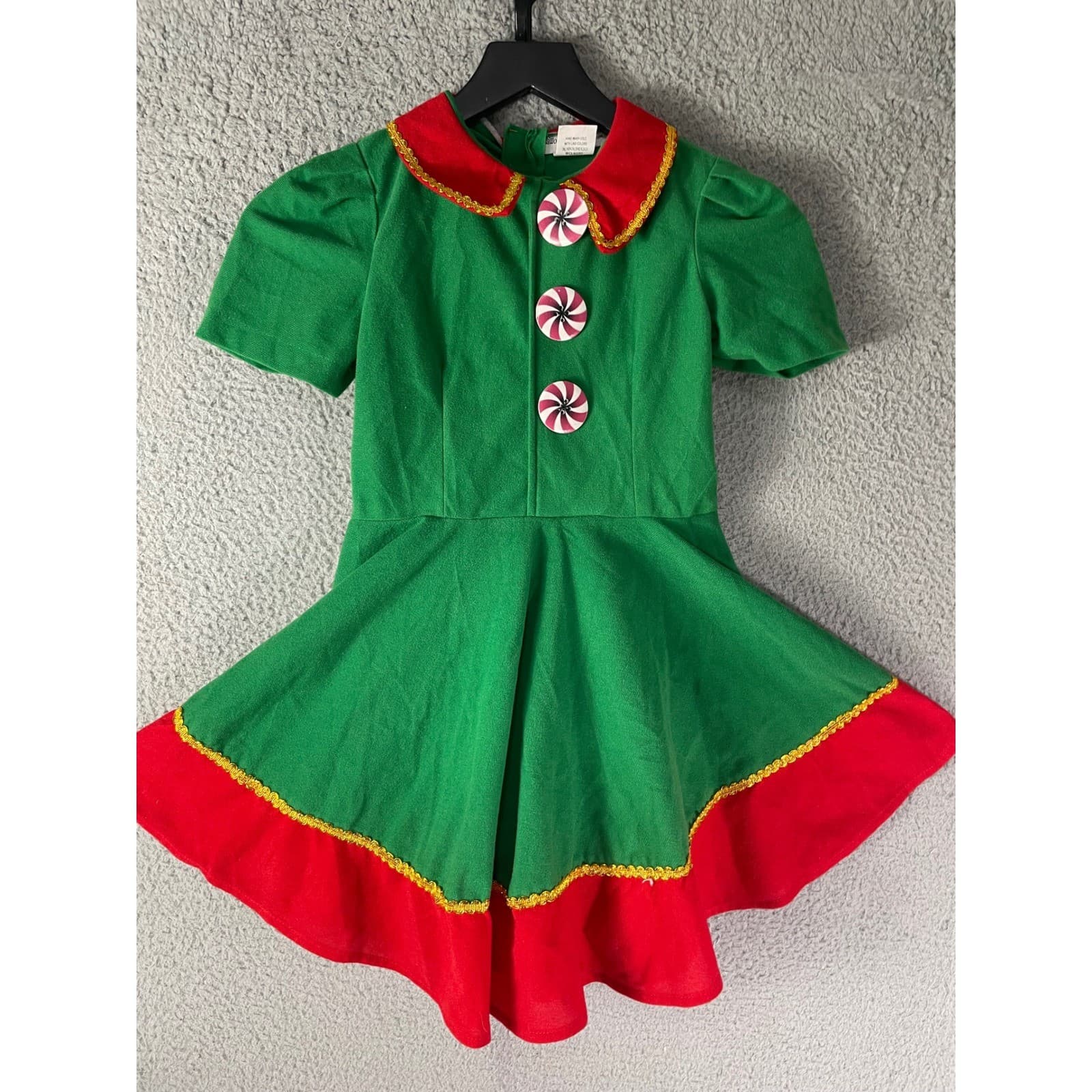 Christmas Elf Dress Costume Green Red Peppermint Button Holiday Cosplay Women M - Thumbnail 6