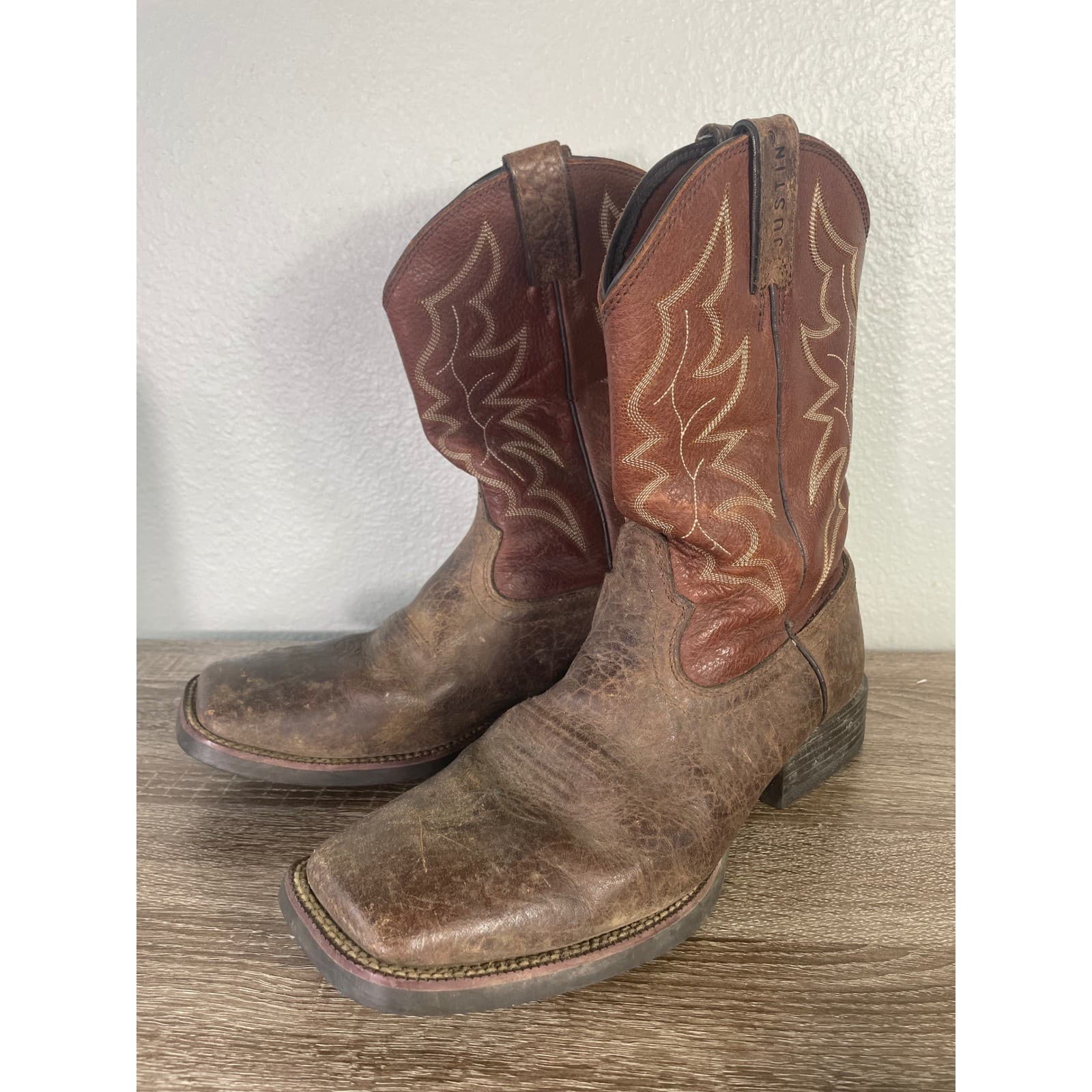 Justin Stampede Chet Boots Mens 12D Brown Leather Square Toe Western 7222 - Thumbnail 8