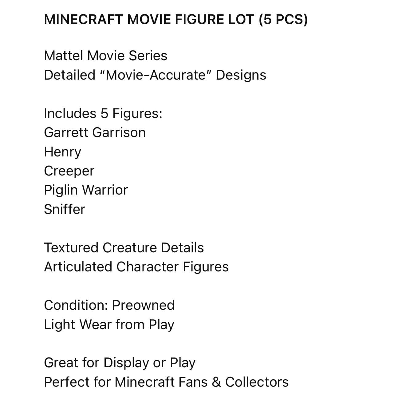 Minecraft Figure Lot Mattel Movie Steve Creeper Pig Warrior Toy Bundle 5pc - Thumbnail 2
