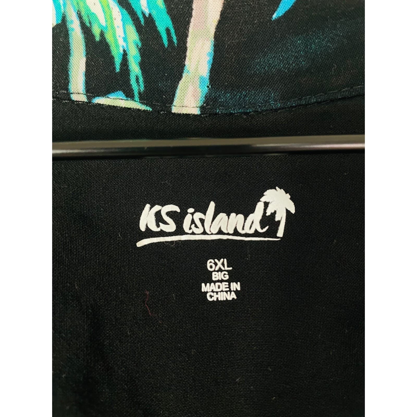 Hawaiian Aloha Shirt KS Island Men's 6XL Black Blue Green Palm Tree Rayon - Thumbnail 3