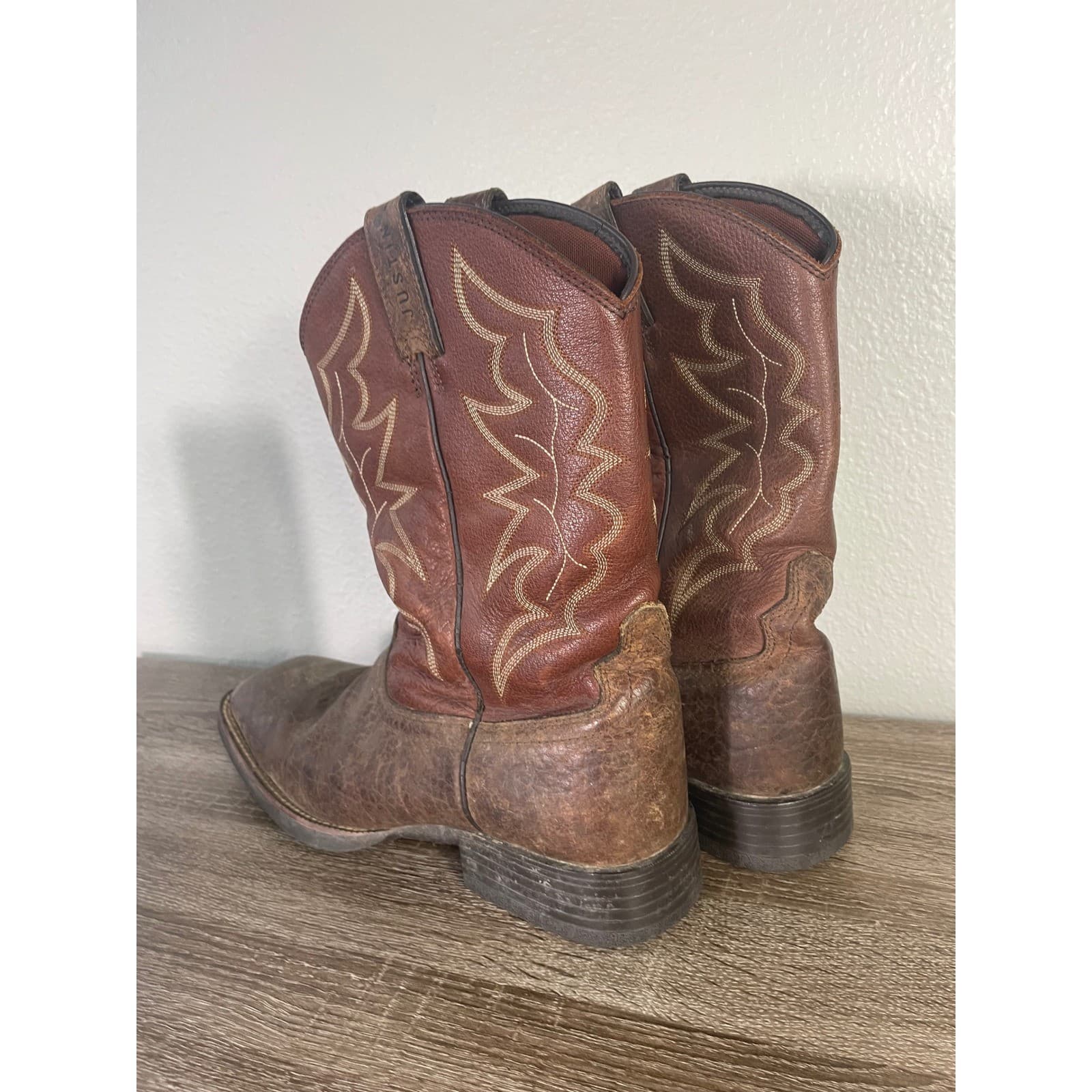 Justin Stampede Chet Boots Mens 12D Brown Leather Square Toe Western 7222 - Thumbnail 10