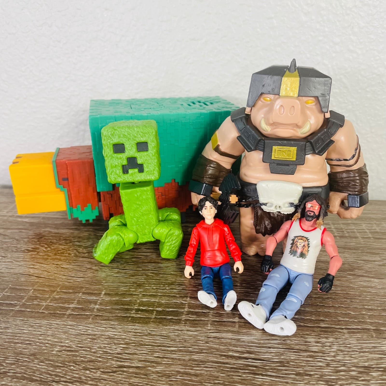 Minecraft Figure Lot Mattel Movie Steve Creeper Pig Warrior Toy Bundle 5pc - Thumbnail 3