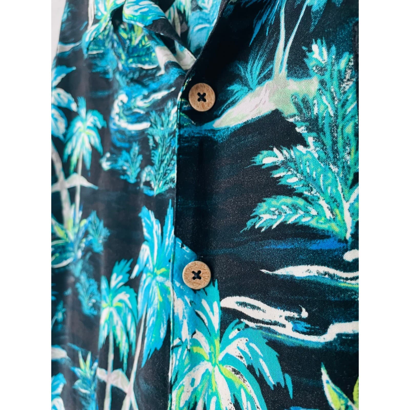 Hawaiian Aloha Shirt KS Island Men's 6XL Black Blue Green Palm Tree Rayon - Thumbnail 10