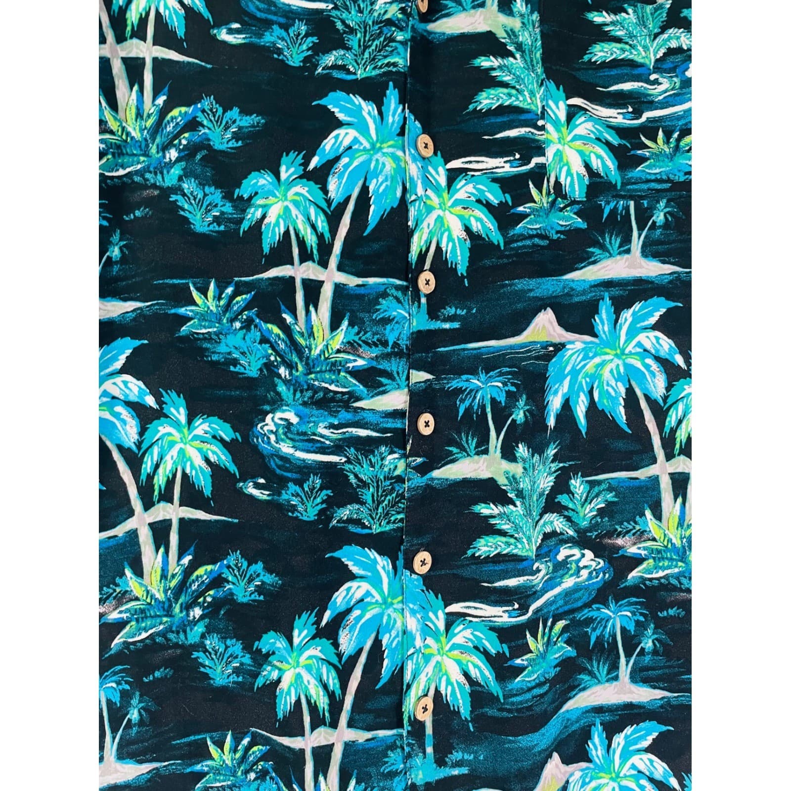 Hawaiian Aloha Shirt KS Island Men's 6XL Black Blue Green Palm Tree Rayon - Thumbnail 9