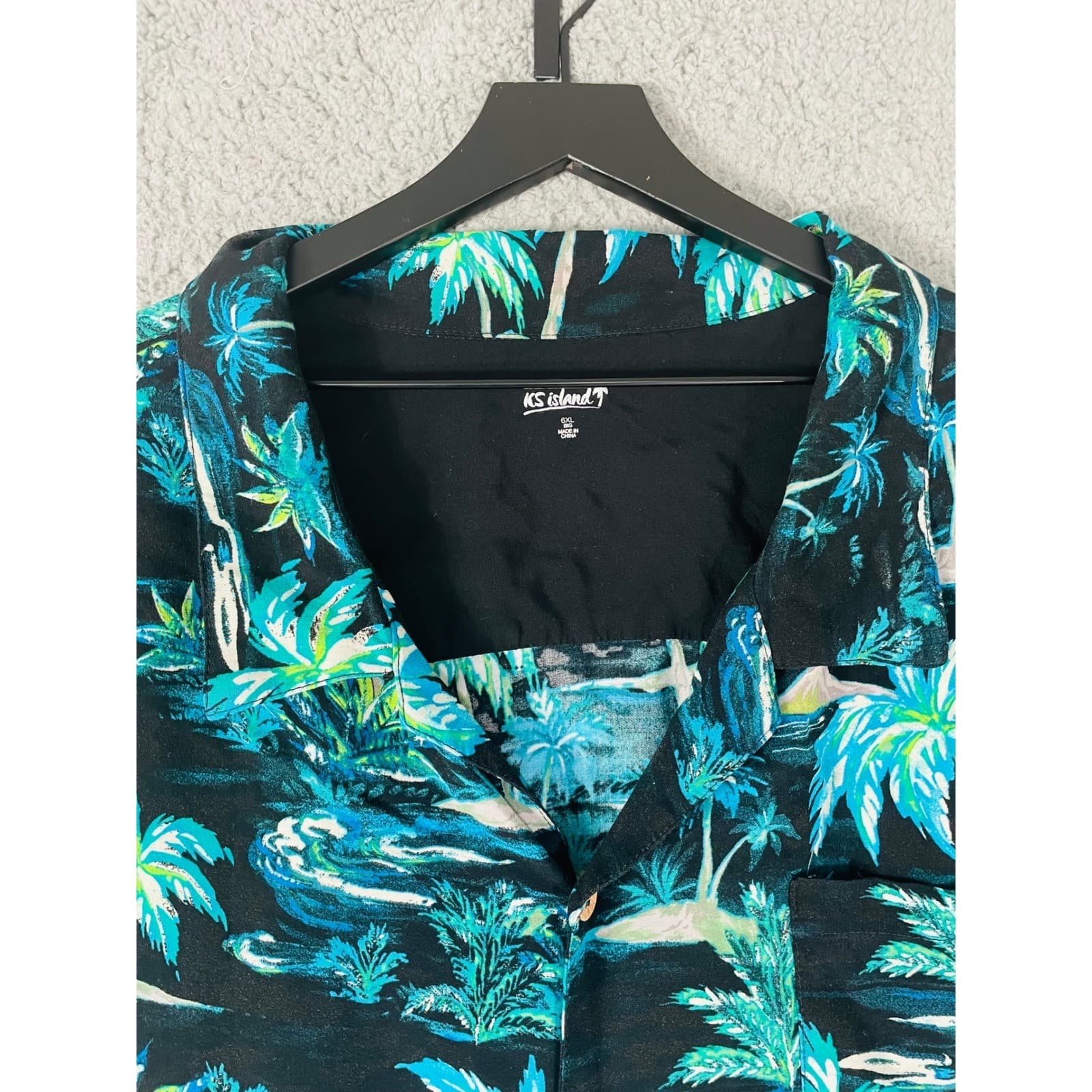 Hawaiian Aloha Shirt KS Island Men's 6XL Black Blue Green Palm Tree Rayon - Thumbnail 8
