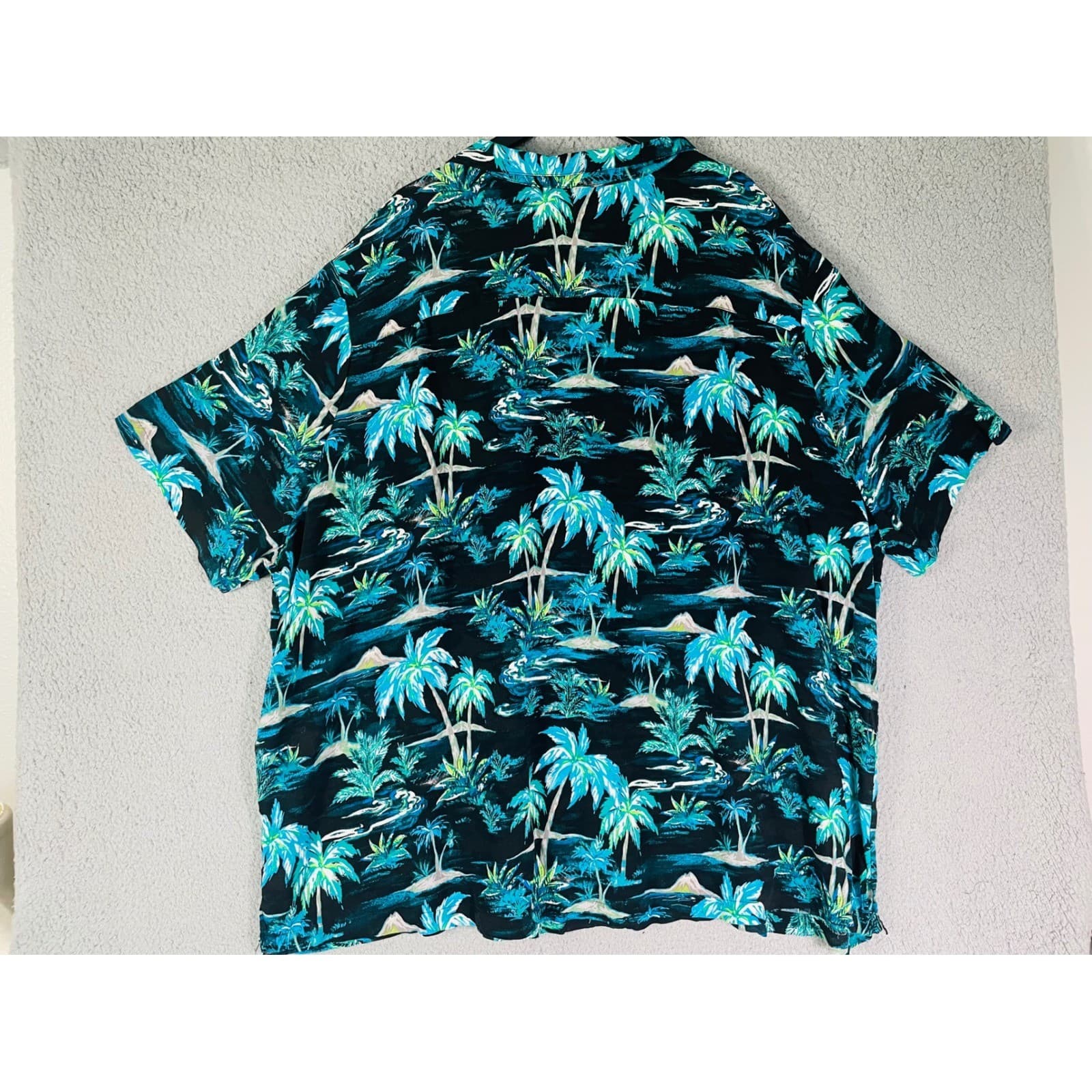 Hawaiian Aloha Shirt KS Island Men's 6XL Black Blue Green Palm Tree Rayon - Thumbnail 11