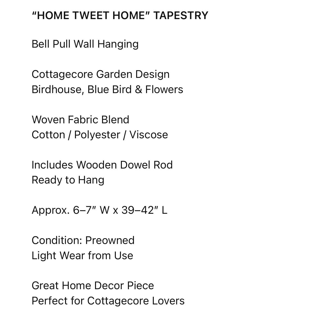 Home Tweet Home Woven Bell Pull Tapestry Birdhouse Blue Bird Wall Hanging 41in - Thumbnail 2