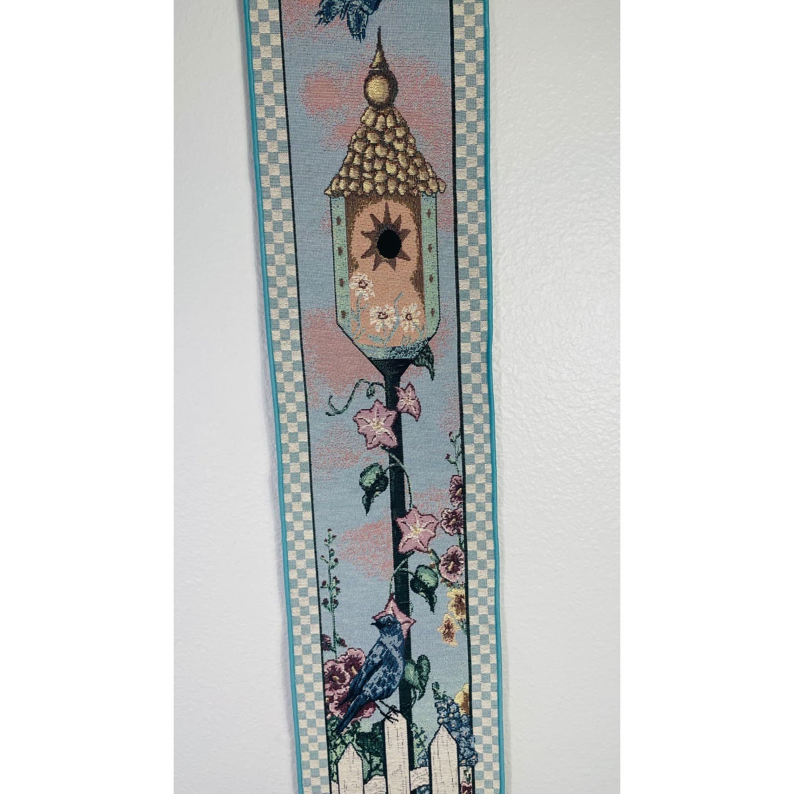 Home Tweet Home Woven Bell Pull Tapestry Birdhouse Blue Bird Wall Hanging 41in - Thumbnail 4