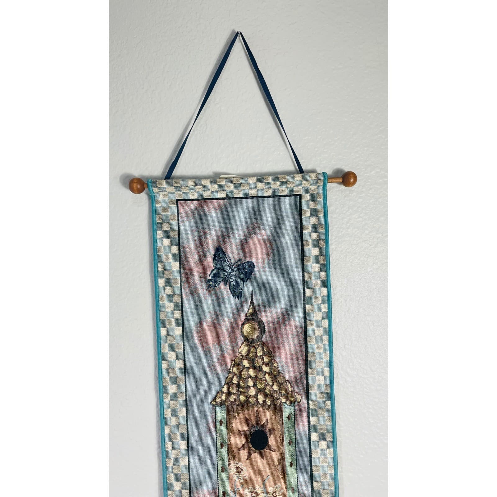 Home Tweet Home Woven Bell Pull Tapestry Birdhouse Blue Bird Wall Hanging 41in - Thumbnail 3