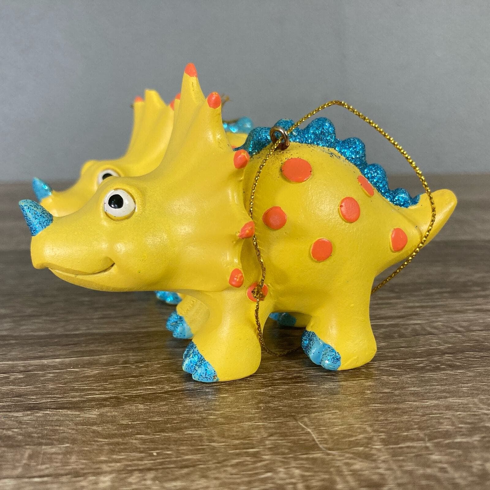 Set of 3 Yellow Dinosaur Christmas Ornaments with Glitter Accents - Thumbnail 7